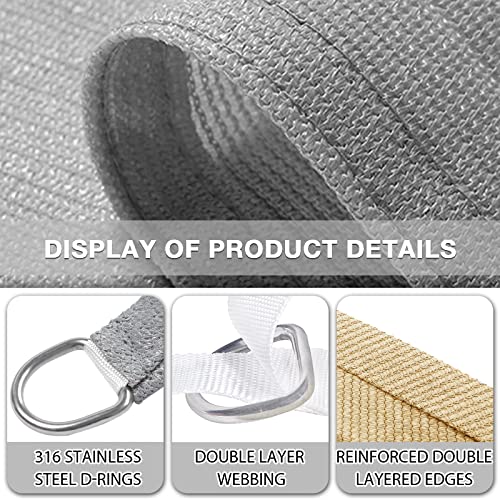 Amagenix Triangle Sun Shade Sail Canopy, 185 Gsm Permeable Shade Cloth, 16'X16'X16' Uv Block Awning For Patio Outdoor Backyard Garden, Gray #TOP2
