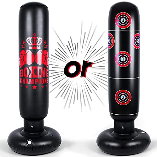 Inflatable Punching Bag For Kids, 63 Inch Punching Boxing Bag With Gloves Kids Punching Bags Freestanding Bounce Back Boxing Bag Fitness Punch Bag For Karate Taekwondo Kick #TOP1