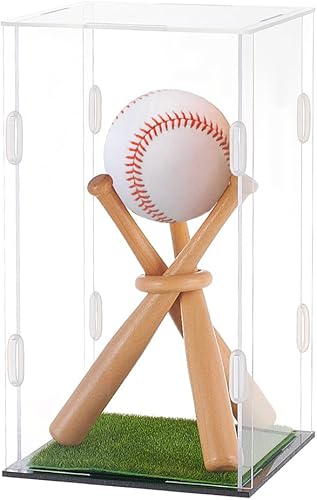 OLYCRAFT Vitrina de béisbol de 8.1 x 4.5 x 4.5 pulgadas, soporte de béisbol acrílico para exhibición de béisbol, soporte de béisbol con mini bate de