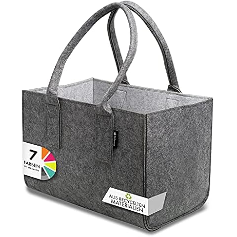 Shopper Felt Bag Premium Large Shopping Bag with Handle, Shopping Basket, Foldable Firewood Bag for Storing Wood, Versatile Carry Bag Also for Toy Storage, Dark Grey/Grey Cover