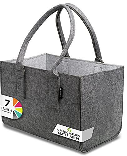 Shopper Filztasche Premium, große Einkaufs-Tasche mit Henkel, Einkaufskorb, faltbare Kaminholztasche zur Aufbewahrung von Holz, vielseitige Tragetasche auch zur Spielzeug Aufbewahrung, Dunkelgrau/Grau Cover