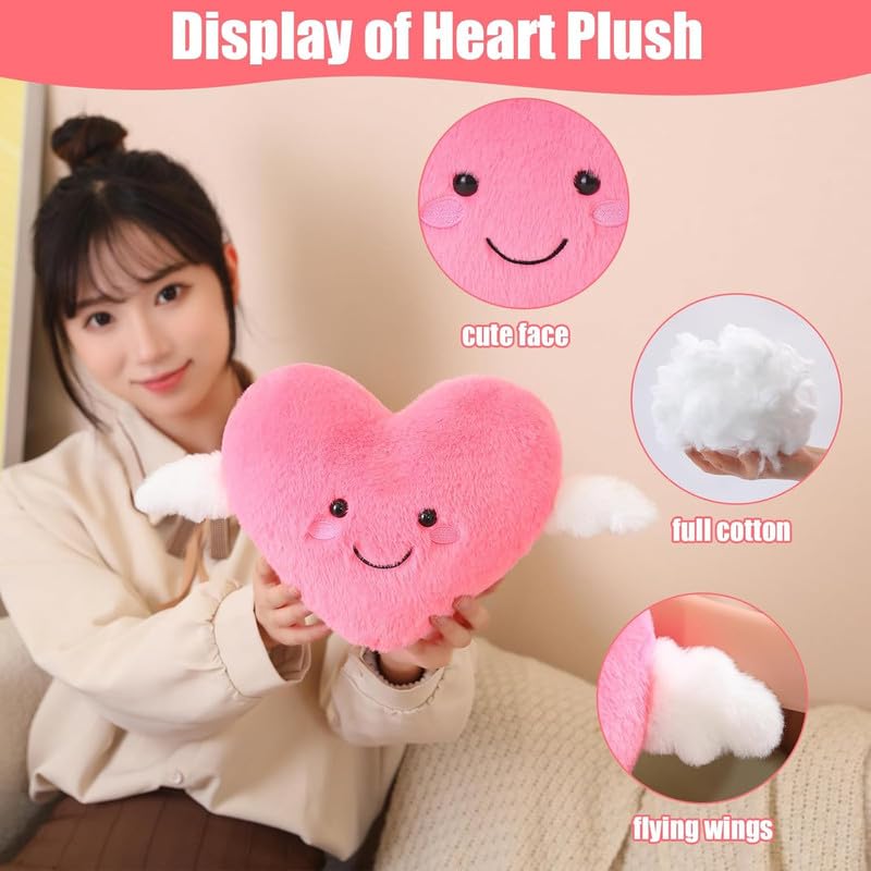 Image of Pink Heart Plush Cute Heart Stuffed Animal Soft Pillow Plushies Kawaii Heart Shape Plushie Valentine's Day Gifts Birthday for Kids Lover Decor