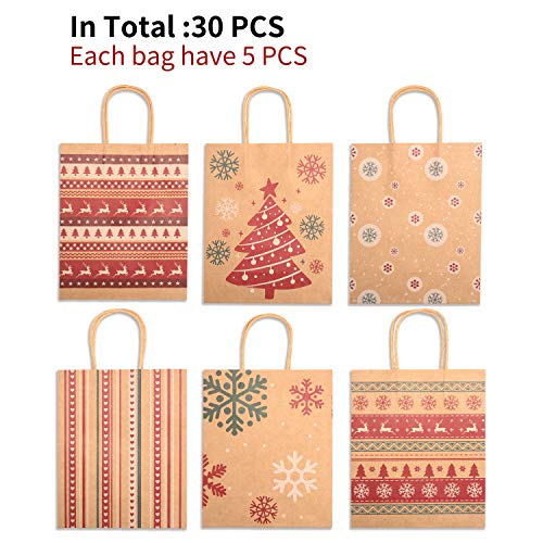 Christmas Decorations - 30 PCS Christmas Holiday Classic Variety Kraft Gift Bags Bulk with Christmas Prints - Good for Christmas Goody Bags,Xmas Party Favors, Holiday Treat Box and Party Favors - Thumbnail 7