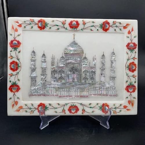 Max Bee Handcrafted Marble Plate With Intricate Inlay Artwork Made With Carnelian Semi-Precious Gemstone Elegant Home Decor #TOP1