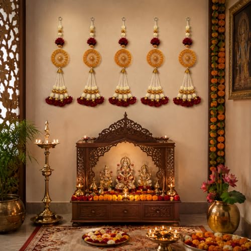 Image of Rajasthan Kraft Pack of 2, Beads Wall Hanging for Home Decor | 23*5 Inch Handmade Door Hanging with Beads & Floral Tassels, Decorative Hanging Ornament for Living Room, Diwali, Wedding & Pooja Decor