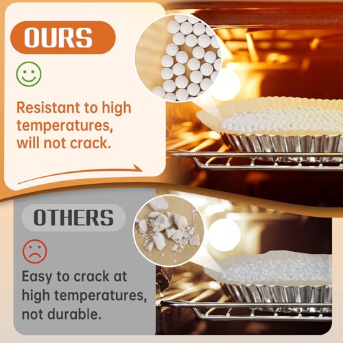 1.2lb Pie Weights and Parchment Papers Set - Fit for Pies Under 10\", High-Temperature Resistant Ceramic Baking Beads & 50 Food Grade Pie Liner for Thanksgiving Kitchen Blind Baking Crust Supplies - Thumbnail 3