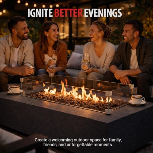 Image of AMS Creations | Madison 60 inch Bundle Rectangular Propane Gas Outdoor Fire Pit Table | Dark Gray Concrete GFRC | Limestone Texture or Surface | Electronic Ignition | Outside Backyard Fireplace