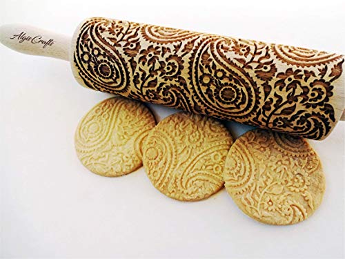 Paisley Embossing Rolling Pin Paisley Pattern Laser Engraved For Embossed Cookies Gift For Mother Friend #TOP13