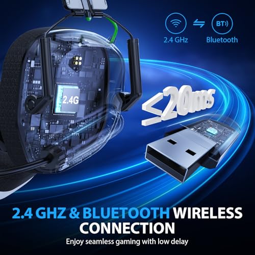 Image of Vakedy Wireless Gaming Headset for PS5, PC, PS4, Mac, Switch, 2.4GHz Low Latency USB Dongle, Bluetooth 5.4 Headset with Noise Cancelling Mic, 50mm 3D Audio Driver, RGB Lights, 50H Battery