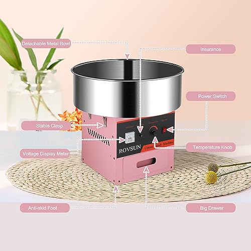 Image of ROVSUN 21 Inch Cotton Candy Machine Commercial, Candy Floss Maker Electric Cotton Candy Maker w /Stainless Steel Bowl, Sugar Scoop and Large Storage Drawer for Home Party Carnival