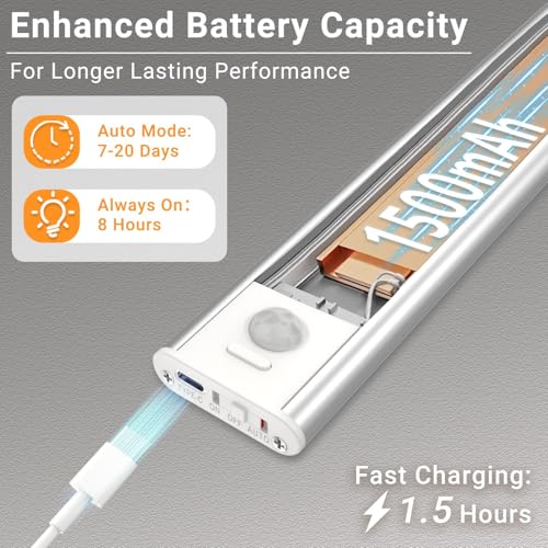 Image of Under Cabinet Lighting Wireless,56 LED Motion Activated Under Cabinet Lights Rechargeable, Magnetic & 3 Color Temps Closet Light Indoor Battery Operated, Under Counter Lights for Kitchen，Stairs