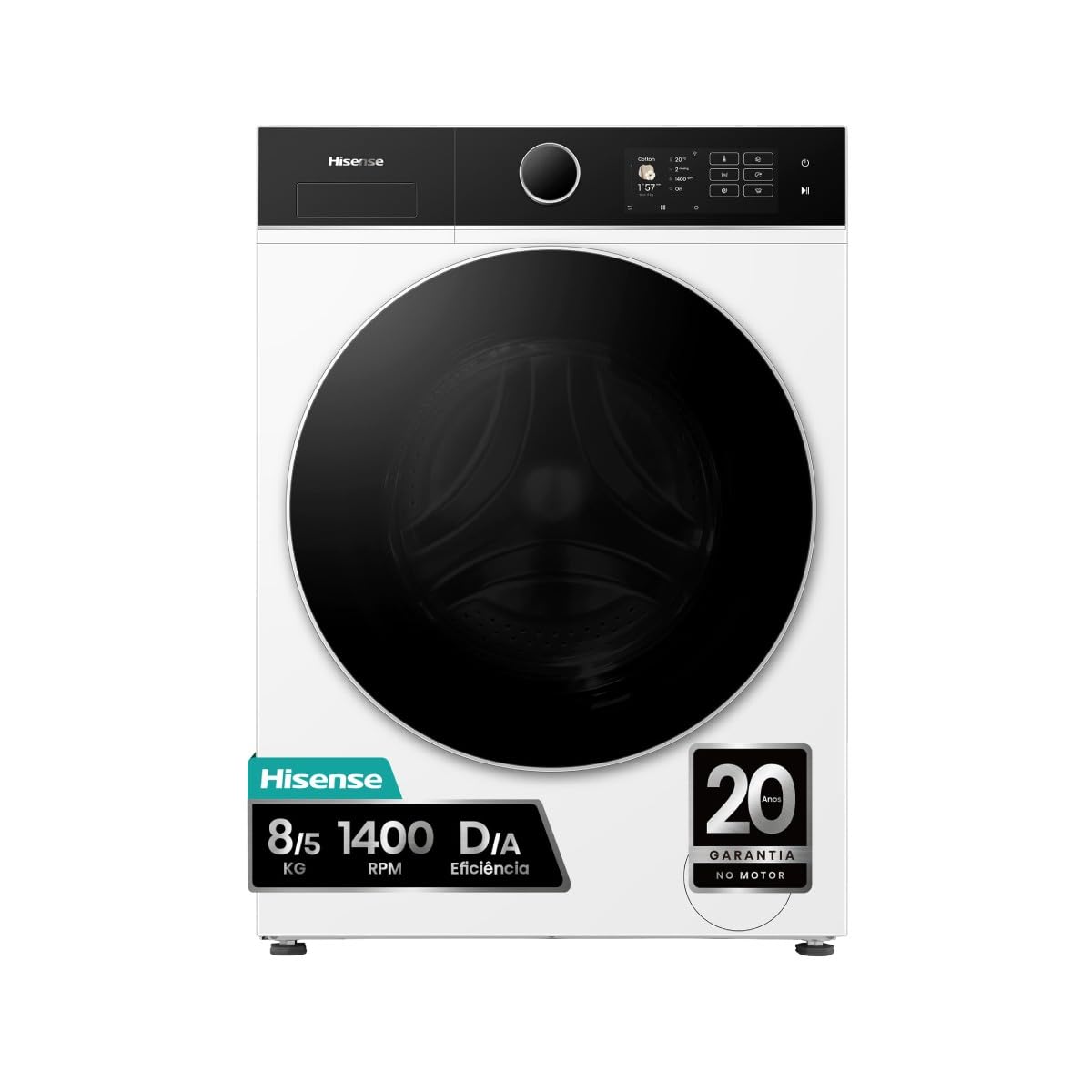 Hisense WD5I8043BWF Waschtrockner Slim Frontlader 8 kg 1400 U/min A Energieklasse Dampf Touch-Display