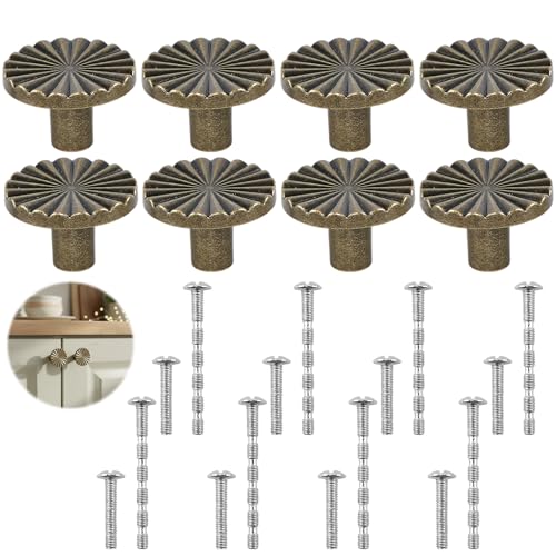 JISRKP Antique Brass Door Knobs, Cupboard Handles, 8 Pack with 16 Screws