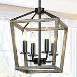 Lampundit 4 Light Farmhouse Chandelier Vintage Rustic Rectangle Lantern Metal Pendant Light Fixture