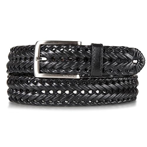 Image of Nautica Men's Casual Leather Belt | Everyday | Classic | Pants | Jeans | Khakis | Chinos | Metal Buckle