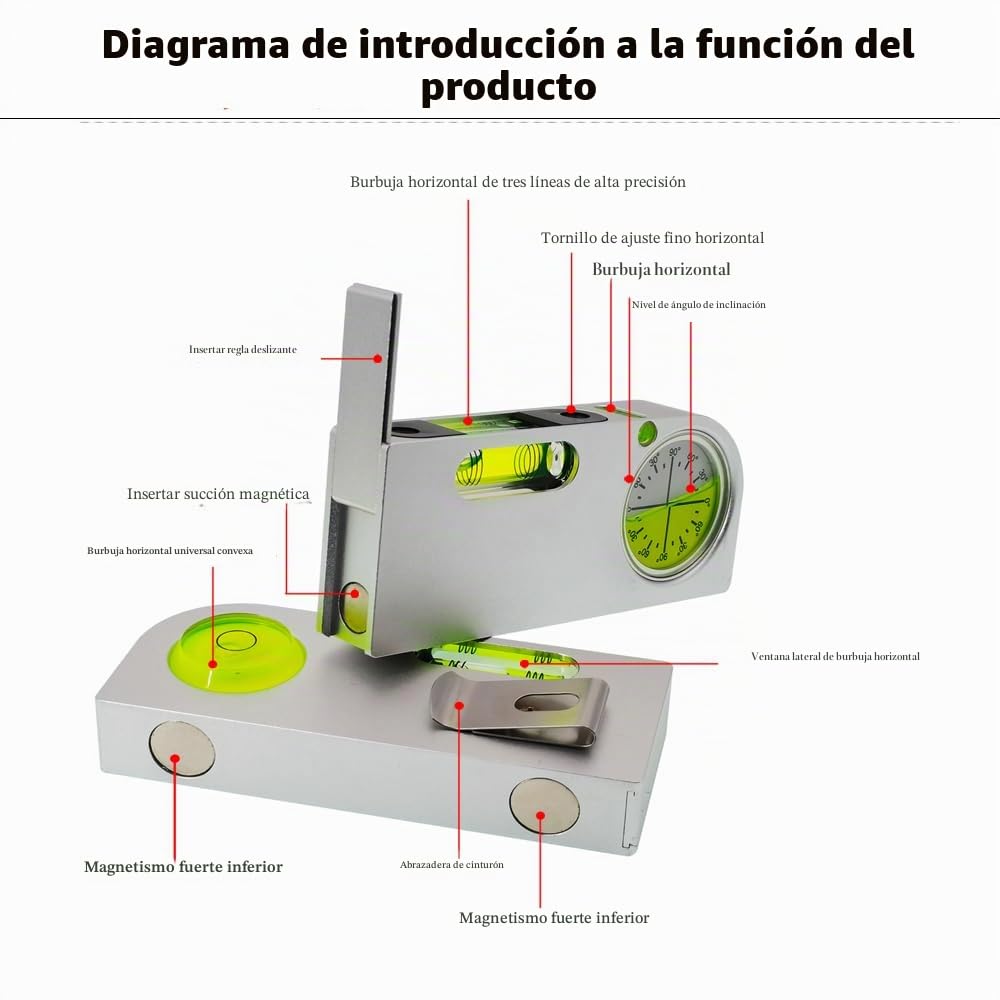 Nivel de medición multiángulo con mini medidor de nivel magnético de aleación de aluminio sólido, mini medidor de burbujas portátil (verde)