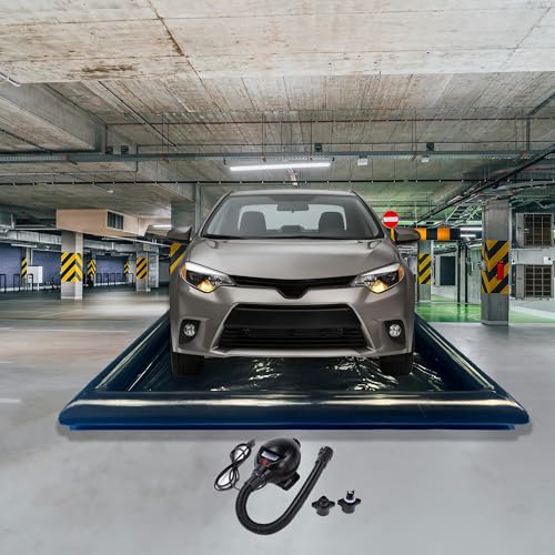 Joyexer Inflatable Car Wash Mat 9.7 x 19.5 Containment PVC Garage Floor Mat Non-Slip Heavy Duty Waterproof Protection from Water Snow Rain Mud and Oil Black for Cars