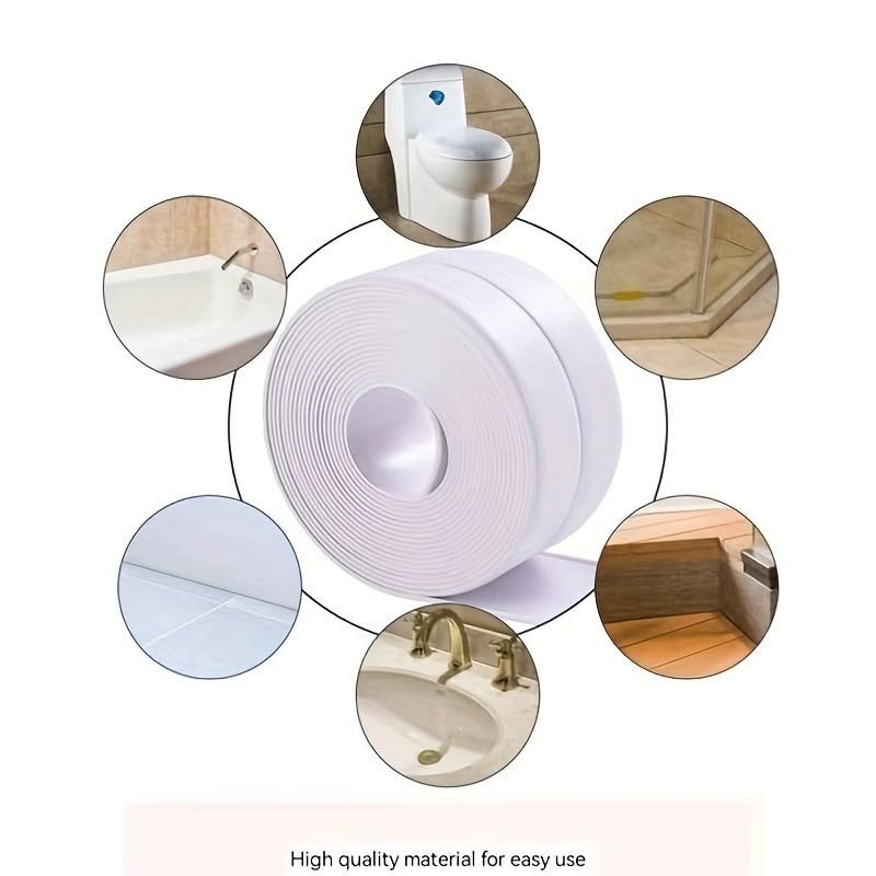 3.2m Self-Adhesive Toilet Caulking Strip, Bathroom Sealant Tape for Floor and Wall Edge Protection, White