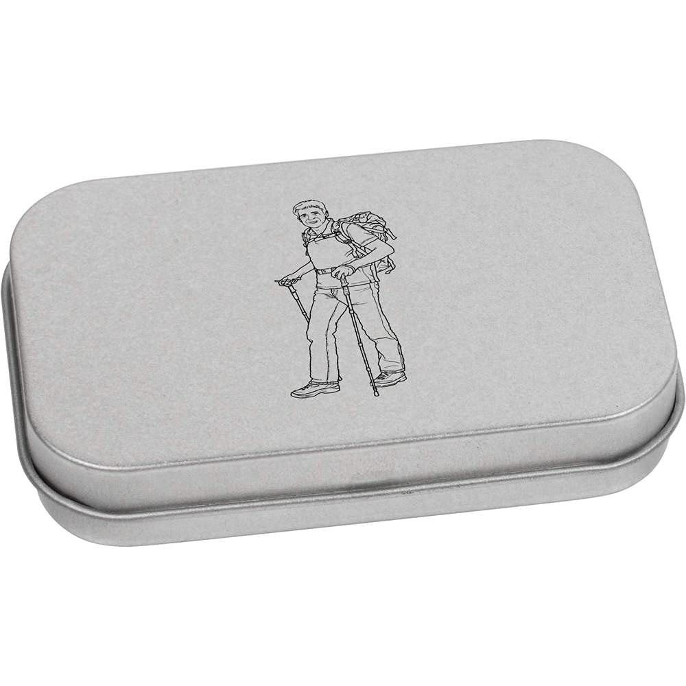 Azeeda 80mm 'Hiking Man' Metal Hinged Tin/Storage Box (TT00146336)