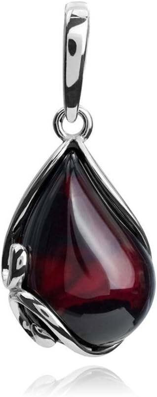 Ian and Valeri Co. Black Cherry Amber Sterling Silver Pendant Necklace 18 Inches - Image 2