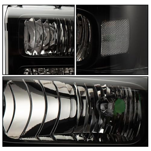 Image of GRAND ORANGE Headlights Assembly Compatible with 2005-2007 Ford F250 F350 F450 F550 Super Duty /Fit 2005 Ford Excursion Headlamp Driver & Passenger Side Clear lens Black Houing Clear Reflector