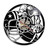 American Football Spieler Vinyl Schallplatte Wanduhr Dekoration Carving Album Musik Schallplatte Uhr Fußball Fan Geschenk
