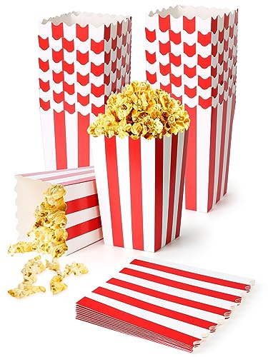 Furuising 20 Piezas Cubo Palomitas, Pequeños Cajas Palomitas, Cajitas para Palomitas Caramelo Contenedor para Cine Teatro Cumpleaños Fiestas Temáticas Noches de Cine(Rayas Rojas Blancas)
