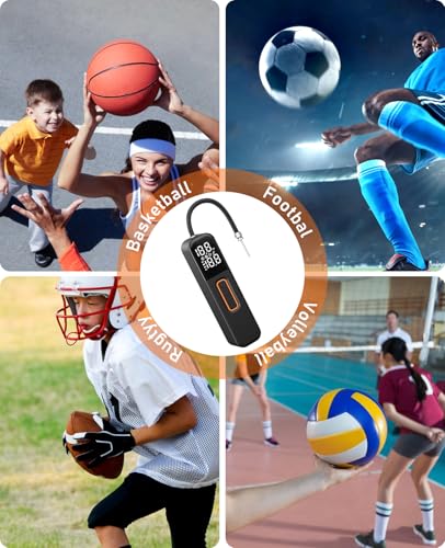 Image of Electric Ball Pump, Sports Air Pump with Digital LCD Display, 2 Needle and Storage Bag, Automatic Small Ball Pump for Basketball Soccer Football and Volleyball (Max 15 PSI) (Orange, Small)