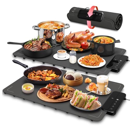 2PCS Food Warming Mat ZAPLIT Calentadores Eléctricos de Silicona para Alimentos | 6 Niveles de Temperatura (40 – 100 °C), Temporizador y Seguridad Infantil | Esterilla térmica portátil para Buffet