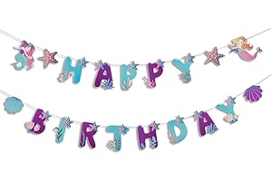 Mermaid Happy Birthday Banner | Ocean Theme Party Supplies