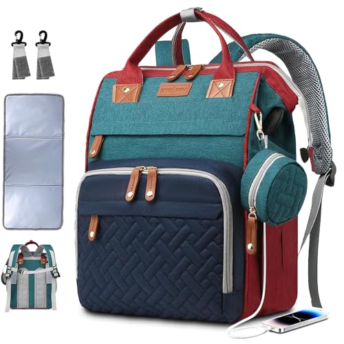 SHITIESHOU Diaper Bag Backpack Baby Bag for Mom Dad with Changing Pad, 19 Pockets, Large Waterproof Travel Baby Girl Boy Toddle Diaper Bag with Insulated Pocket, Baby Shower Gifts, Colorful