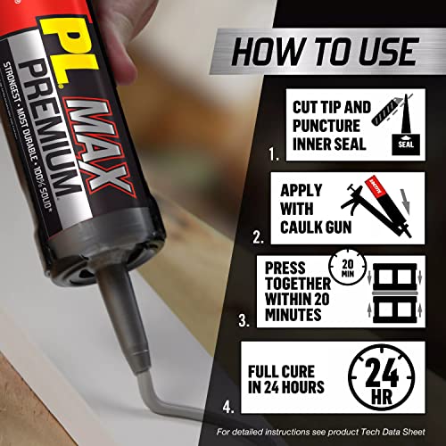 Loctite PL Premium Max Construction Adhesive, 9 fl oz Cartridge, 1 Pack - Versatile Construction Glue for Wood, Concrete, Stone & More by Loctite - Image 2