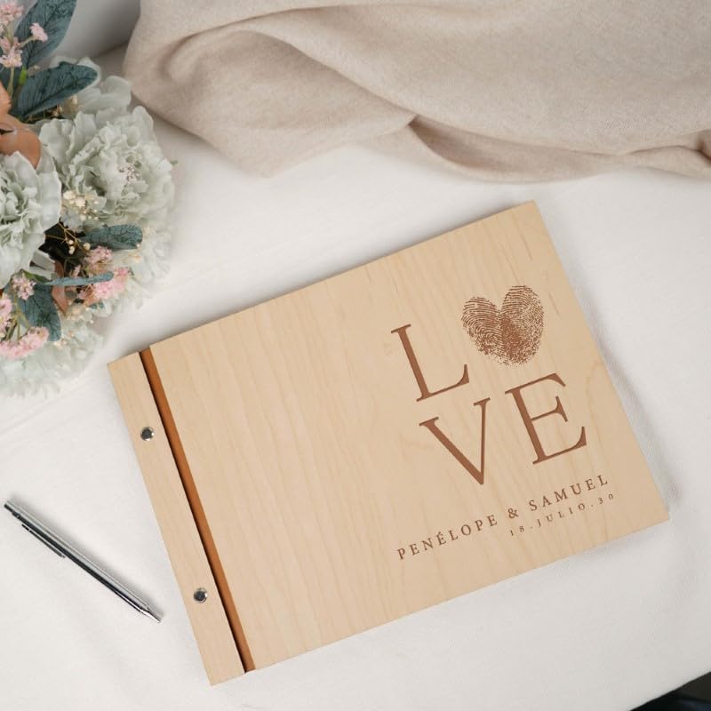 Libro de Invitados Bodas Personalizado | Libro de visitas Boda de Madera | Álbum de Firmas para Bodas Personalizado | Libro Aniversario Boda | Álbum de Fotos Scrapbook de Madera Love