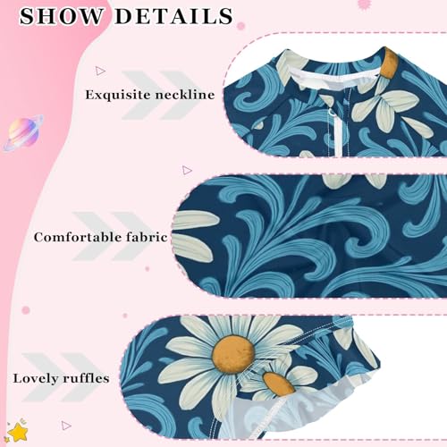 J JOYSAY Floral Swirl Navy Girls One Piece Swimsuits Long Sleeve UPF 50+ Rash Guard Kids Swimwear 3-12 Years4
