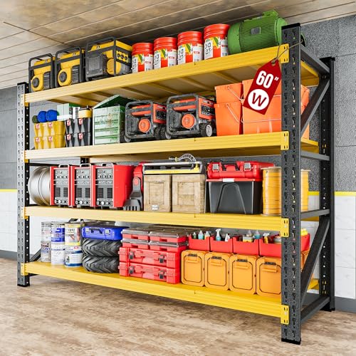 Image of 5000LBS Heavy Duty Garage Shelving Units,60 inch Wide & Deep Storage Shelves,Yellow Metal Garage Shelves,Large Storage Rack,Steel Shelf,Industrial Shelving for Shop,Warehouse,60 inch W x 24 inch D x 70 inch H