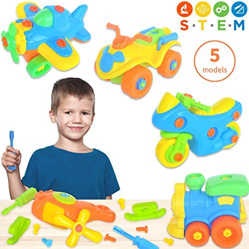 Take Apart Toys (Pack of 5), STEM Learning Vehicles Play Set, Builds Problem Solving and Fine Motor Skills for Boys Girls Toddlers Age 3 4 5 6 Years Old | Gift Idea for Engineering, Building Toys
