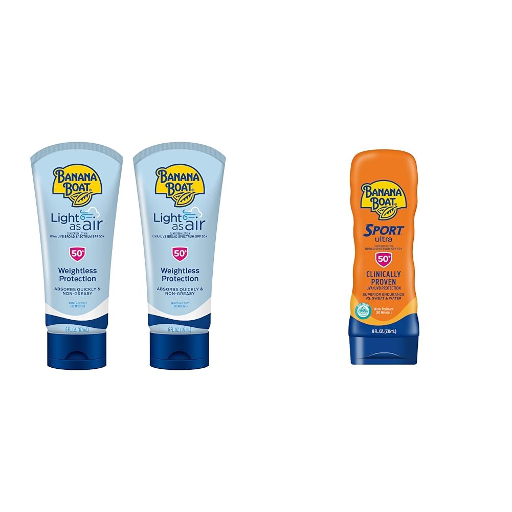 Banana Boat Light As Air Sunscreen Lotion SPF 50 Twin Pack and Sport Ultra SPF 50 Sunscreen Lotion Bundle