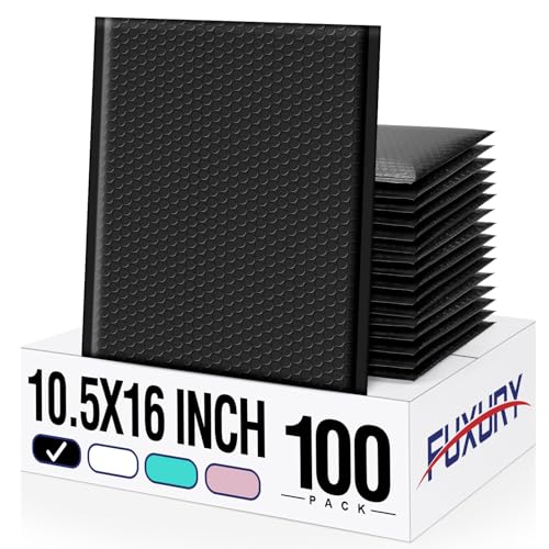 Image of Fuxury 100 Pack Bubble Mailers 10.5x16 Inch, Self Seal Padded Envelopes Waterproof Mailing Envelopes, Padded Mailers, Shipping Bags for Packaging, Small Business Large #5, Black