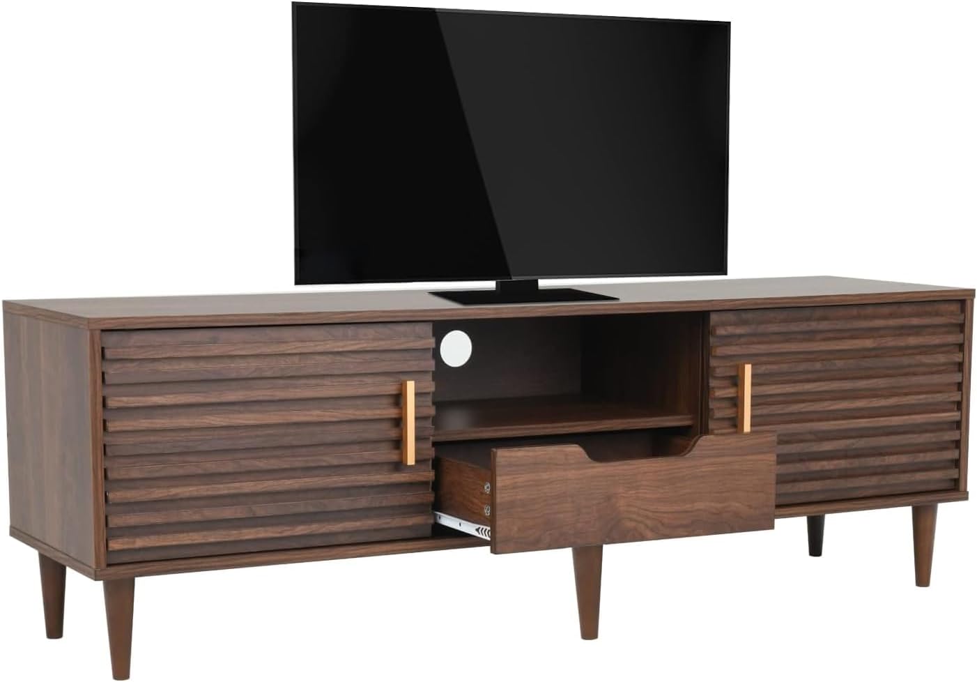 Mid-Century Modern TV Stand, Home Media Entertainment Center Sets for up to 60in TV Console Storage Cabinet for Living Room (Brown)