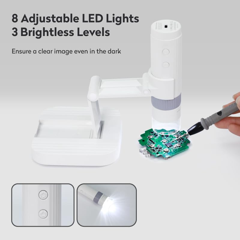 Bezprzewodowy mikroskop cyfrowy WiFi, 50X-1000X, przenośny mikroskop ręczny z kamerą HD 1080p, regulowany stojak i LED, mikroskop USB do iPhone'a, iPada, PC, dorosłych, dzieci, M2C (kolor