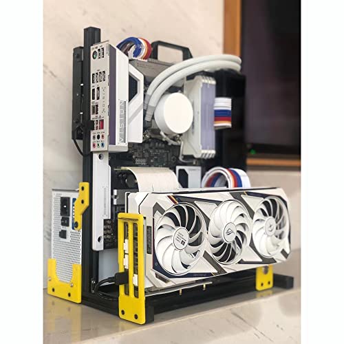 Banco de pruebas ATX para PC con mango portátil, chasis abierto para refrigeración por agua y aire, compatible con overclock y HTPC, soporte para tarjeta gráfica (negro y amarillo) miniatura 2