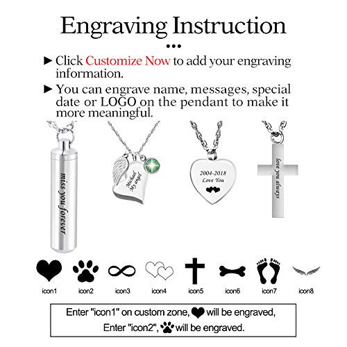 Dletay Heart Cremation Necklace for Ashes Angel Wing Urn Necklace with 12 PCS Birthstones-I Used to be His Angel, Now He/She is Mine2