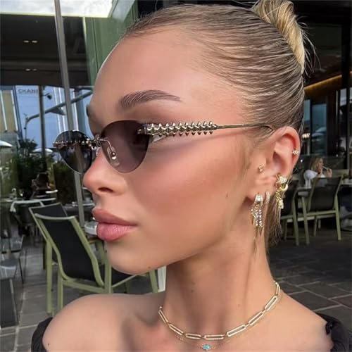 willochra Trendy Rimless Cat Eye Metal Sunglasses Vintage Small Oval Outdoor Eyewear UV400 Protection for Women Men4