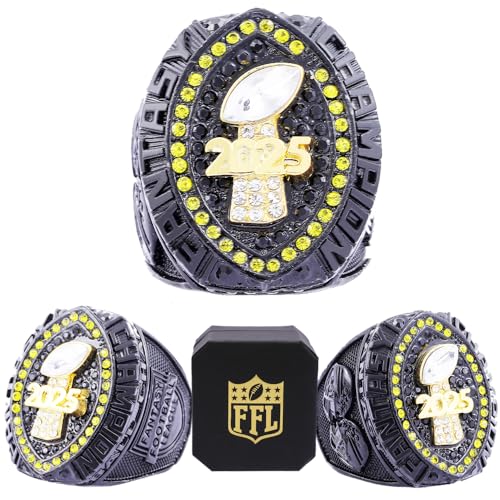 Image of 2025 Fantasy Football Championship Ring | Heavy FFL Champion Trophy Ring | Gold Silver Tone Plated Award Trophy for Fantasy Football League Winner