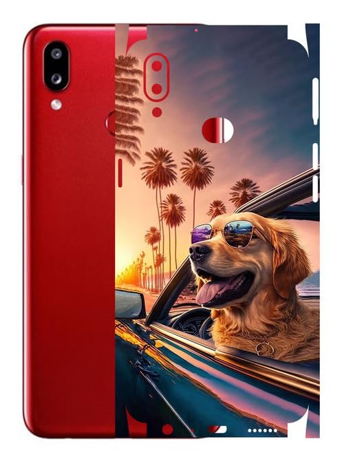 Image of AtOdds - Samsung Galaxy A10s Mobile Back Skin Sticker - Lamination - Rear Screen Guard Protector Film Wrap (Coverage - Back+Camera+Sides) (Design - Happy Doggo)