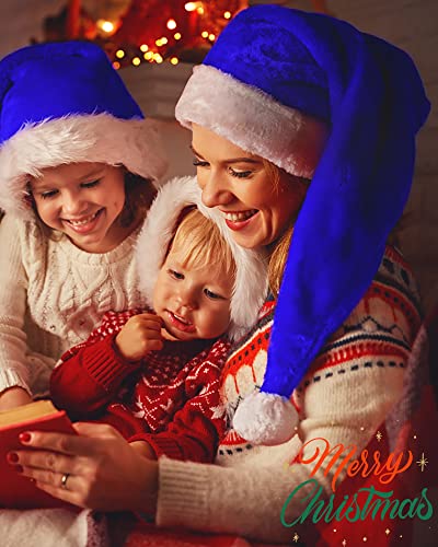 Blue Santa Hat Christmas Hats For Adults Plush Santa Hat White Cuffs Plush Fabric Santa Hat For Christmas Festive Holiday Party Supplies #TOP4