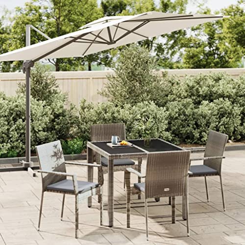 KCCKOM Garden Furniture Set 5 Piece Patio Dining Set with Cushions Gray Poly Rattan