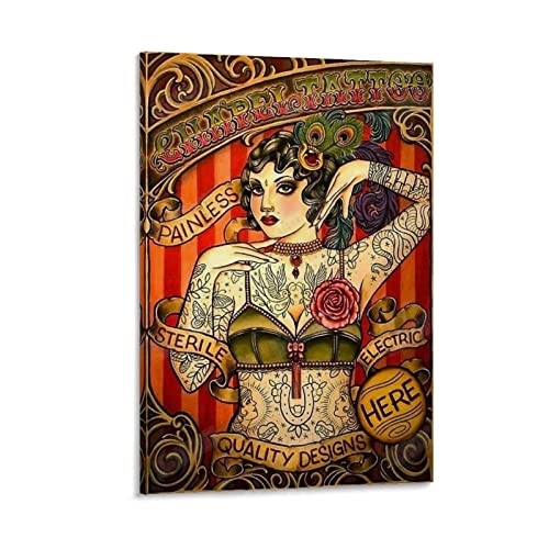 Poster vintage RBWCHAPEL TATTOO - Peinture sur toile - Décoration murale - Pour salon, chambre à coucher - 60 x 90 cm