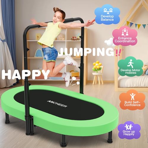 ANCHEER 56" Double Mini Trampoline for Kids, Mini Rebounder with 5-Level Adjustable Handle, Parent-Child Trampoline for Kids, Max Load 220lbs, Fun for Indoor/Outdoor — view 5