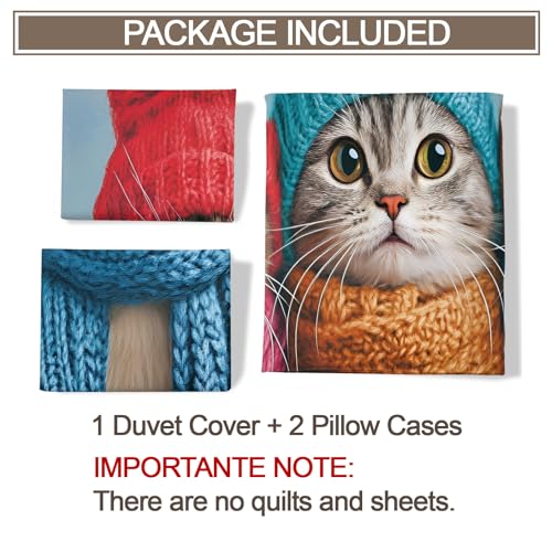Parure de lit en microfibre 1 place housse de couette chat 135x200 - 8